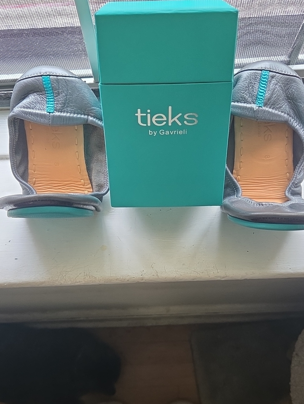 Tieks Gray Foldable Ballet Flats with Teal Trim